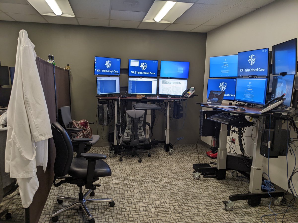 #Tele-ICU office. I always marvel at how high-tech the job is: can enter ICU rooms & talk with patients & clinicians in states as far away as Maine & Florida. (Side note: I'm required to announce whenever I step out to empty my bladder)🚽 #criticalcare @IWICC_org @SCCM