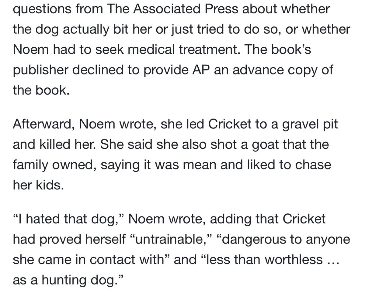 “I hated that dog. [Cricket was] less than worthless as a hunting dog.”
-Kristi Noem

Can you believe this?

#JusticeForCricket