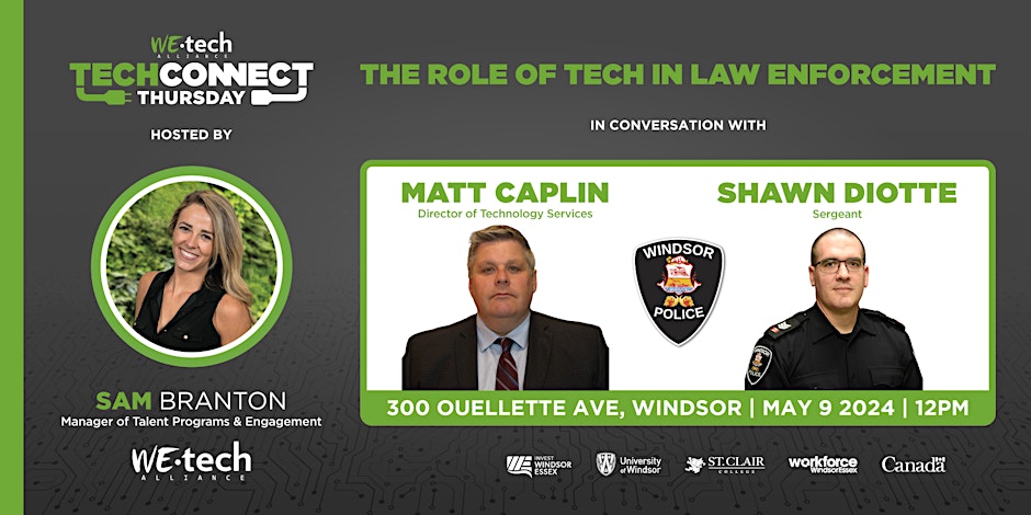Join us next Thursday, May 9th for an insightful session with @WindsorPolice’s Matt Caplin & Sgt. Shawn Diotte to explore tech's role in law enforcement, career opportunities, and more. 12PM @UWindsor School of Computer Science Reserve your spot: ow.ly/on5I50Rixrb
