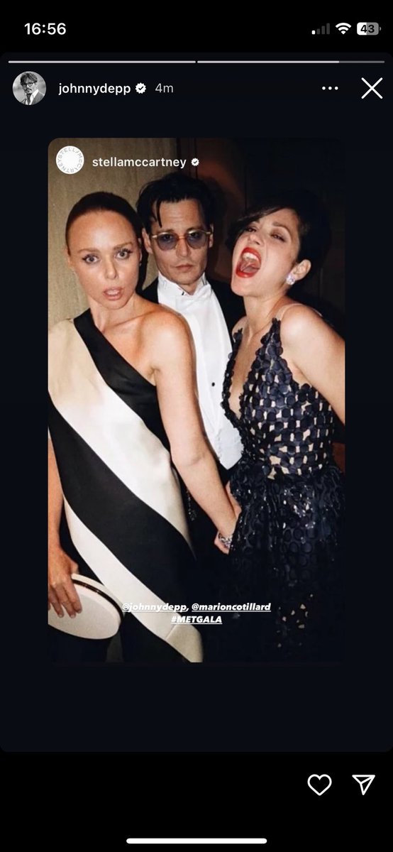 Johnny Depp posted on his story about #JeanneDuBarry and reposted #StellaMcCartney instagram story 
#JohnnyDeppIsLoved