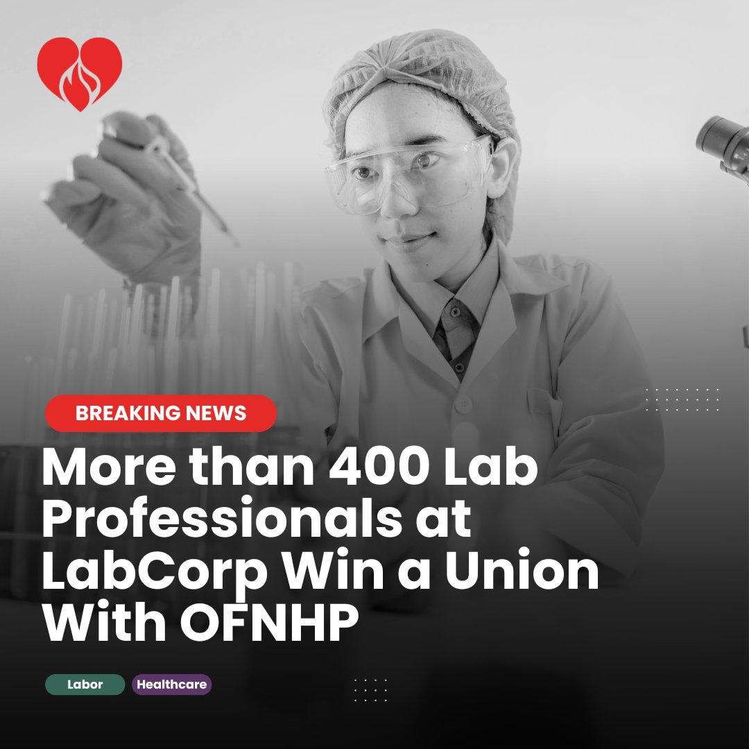 More than 400 LabCorp workers won all seven of their union elections by a total of 86% last night! These Lab Professionals are fighting for a better future for healthcare, and to win improvements in their workplace, benefiting the entire community. #UnionStrong #SafeStaffing