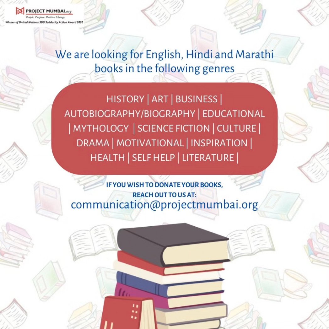 Project Mumbai has been setting up libraries in Municipal gardens, Municipal schools as well as prisons of Mumbai. For which we are open to accepting book donations by citizens. If you wish to donate your books reach out to us at communication@projectmumbai.org