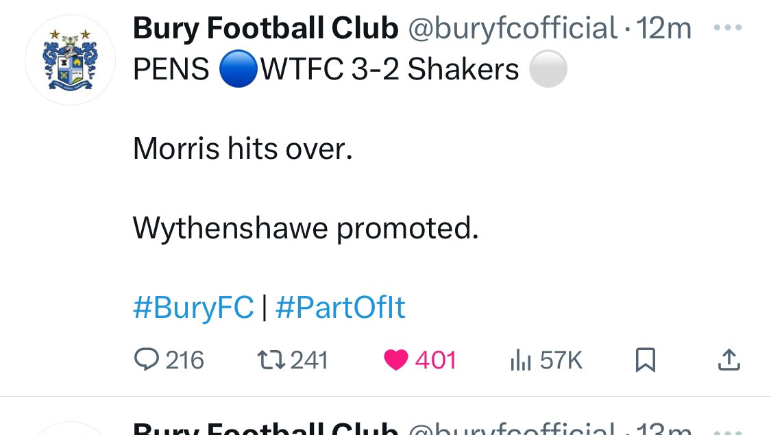 It’s close in the @nwcfl playoff decider tweet likes ❤️ @WTFC1946 @buryfcofficial