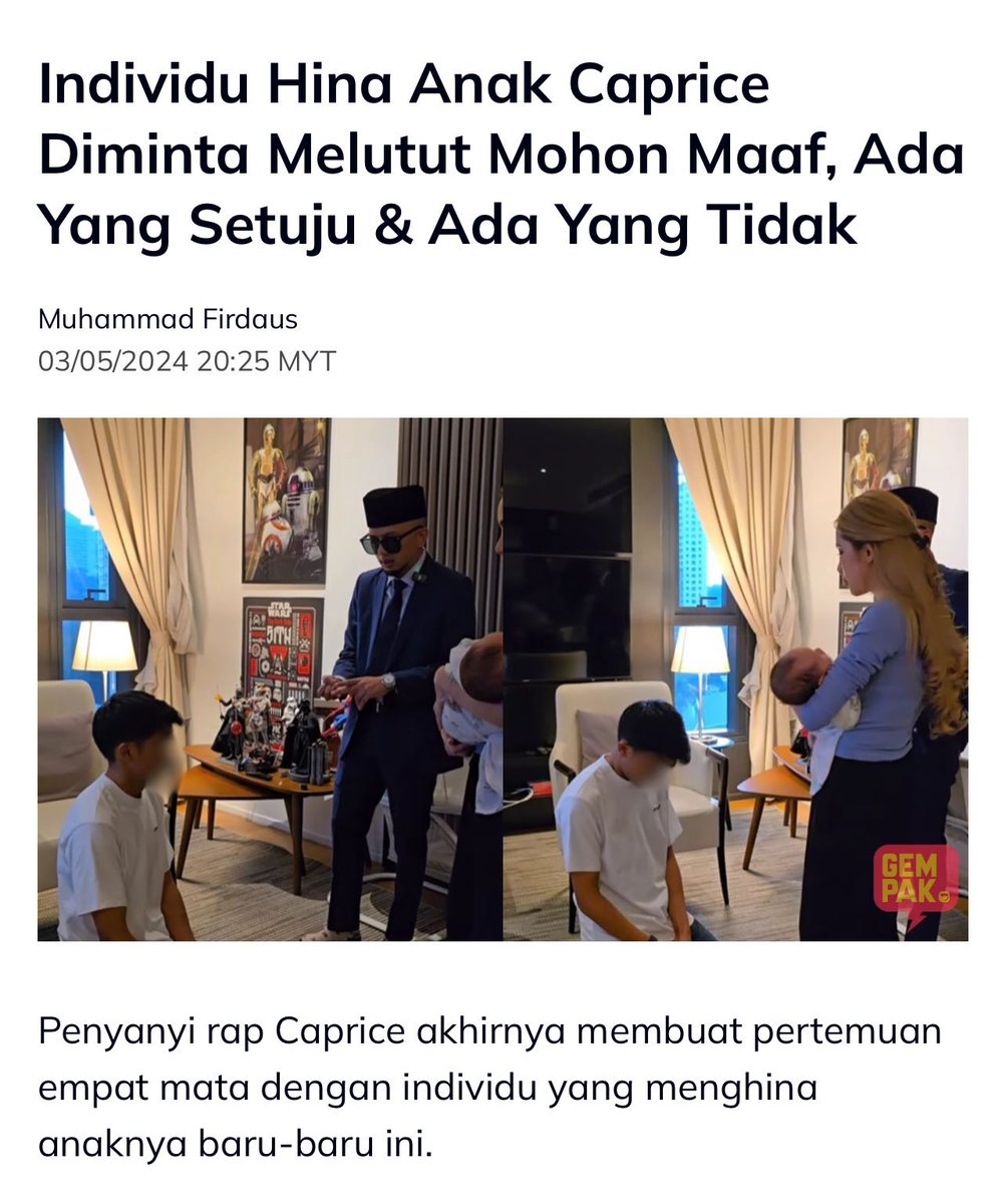 Hina baby itu perangai yg sgt Keji. Its 100% wrong and that boy SHOULD apologize. But here’s the thing…. 1. Benda dalam DM kau settle in private. 2. Caprice, you’re a 35 year old man. Is that your best way to settle the issue? For all your Islamic knowledge, mulutut and record…