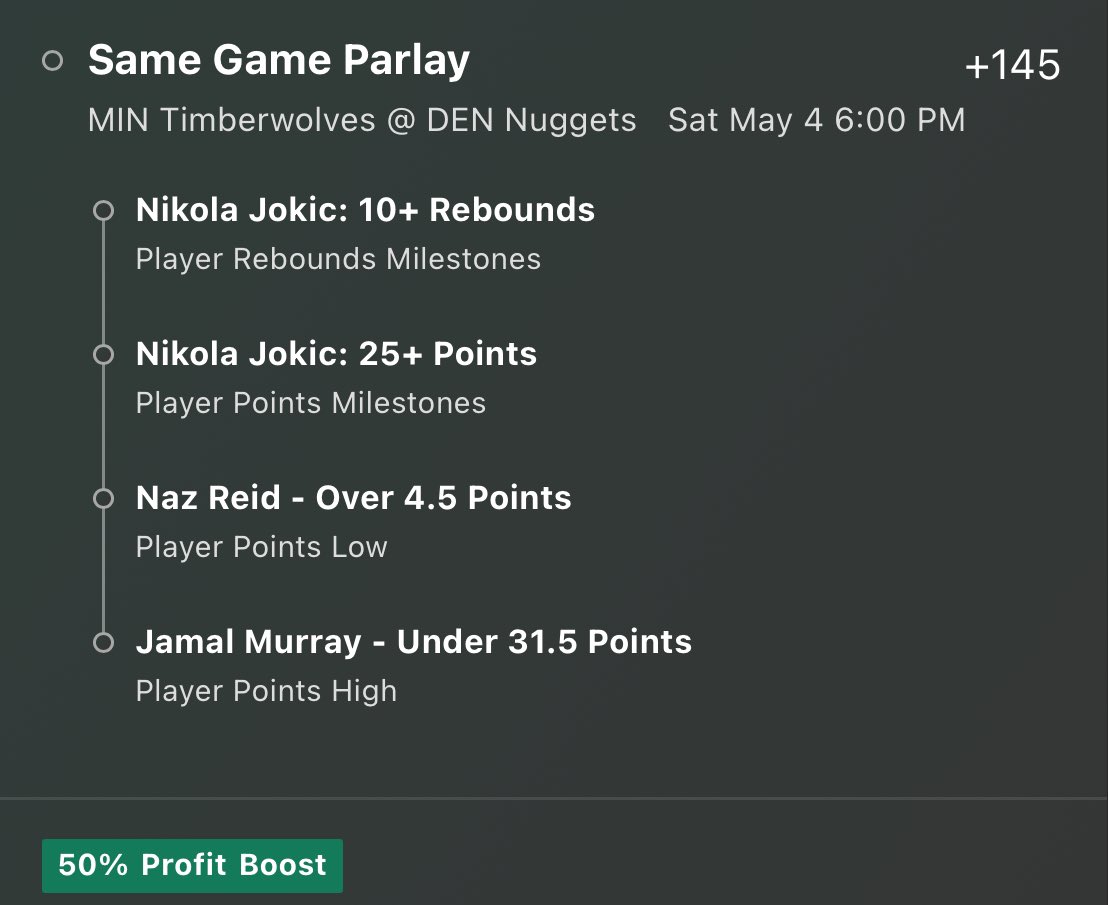 🏀 Wolves vs Nuggets Parlay

Using the 50% Boost on Bet365 (+145 ➡️ +218)

Hit ❤️ if you’re riding

#GamblingX #NBA #NBAPicks