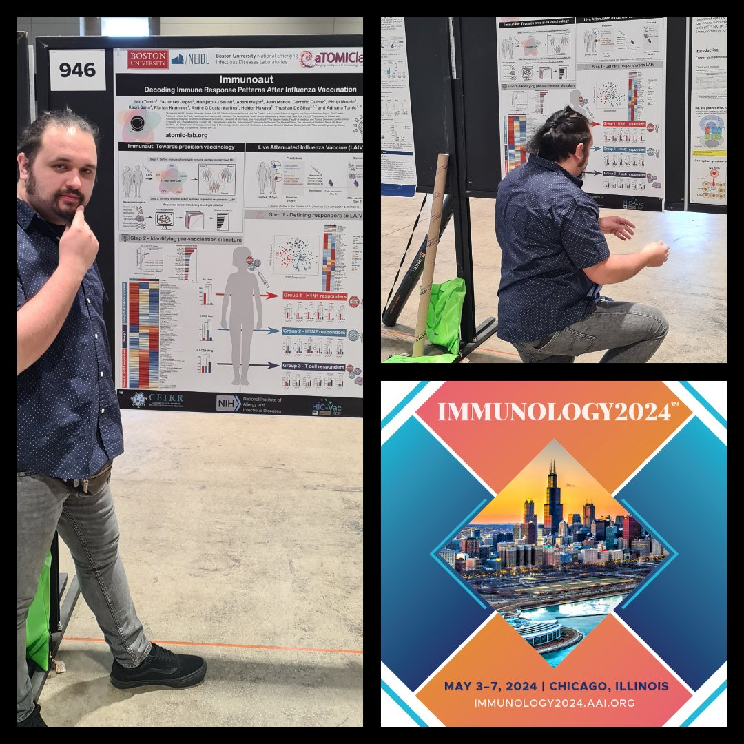 ⚛️Atomic lab is at #AAI2024! Curious about how to decode #immune responses to #flu #vaccines? Come meet Immunaut, 👩‍🚀🧑‍🚀our new #AI tool! Let's chat at our poster (B946) today at 3pm @IvanAstik #MachineLearning