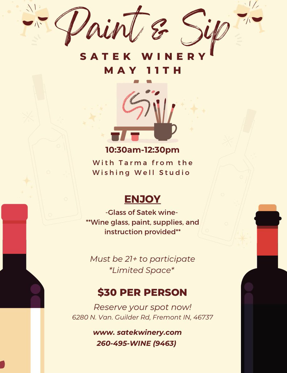 Mother’s Day is a week from tomorrow if you are looking for a fun group experience or a mother looking for a reason. Tarma of The Wishing Well returns to do a hands-on painting technique instruction class and rumor is wine may be involved 🎨🍷