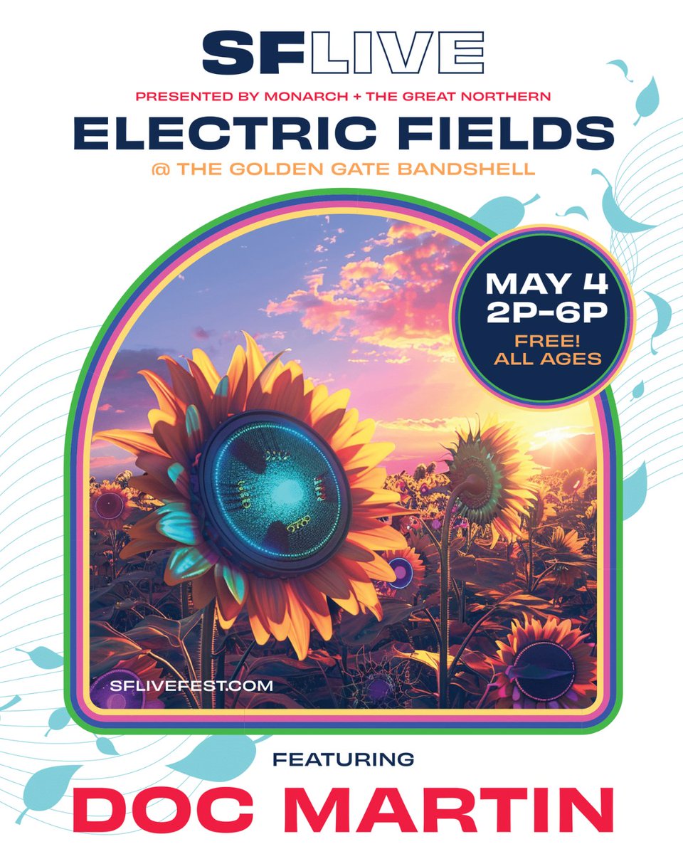 Rain or shine! Head to Golden Gate Park today, 5/4 for the debut of SF Live at the Golden Gate Park Bandshell from 2-6PM. The free show, “Electric Fields,” will be a celebration of electronic music presented by The Great Northern & Monarch.