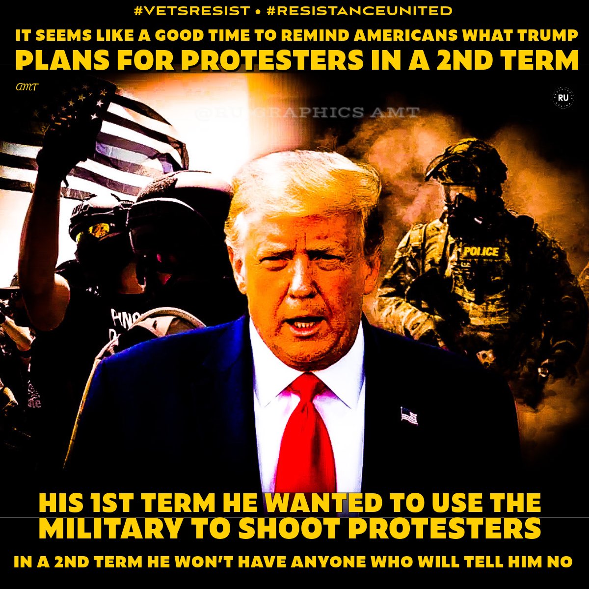 #ResistanceUnited Esper has gone on the record that Trump wanted military to shoot protesters in 2020 Trump has attacked him for not following these orders In a 2nd term there’ll be only be the most extreme loyalist who won’t say no & he’s promised military will put⬇️dissent