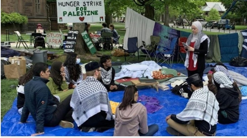 Los plantados de la Universidad de #Princenton explicaron que la huelga de hambre honra a los presos políticos palestinos, quienes acuden a ese método de lucha en las cárceles israelíes desde 1968. Recordemos que entre las demandas universitarias está la de #StopGenocideInGaza