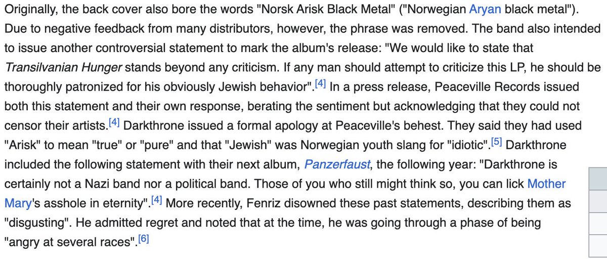 'i don't like burzum cause varg is a nazi thats why i listen to darkthrone instead' i hope your phone/computer explodes and sends shrapnel directly into your face