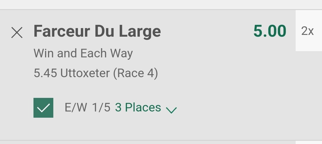 5.45 Uttoxeter 

4/1 ew