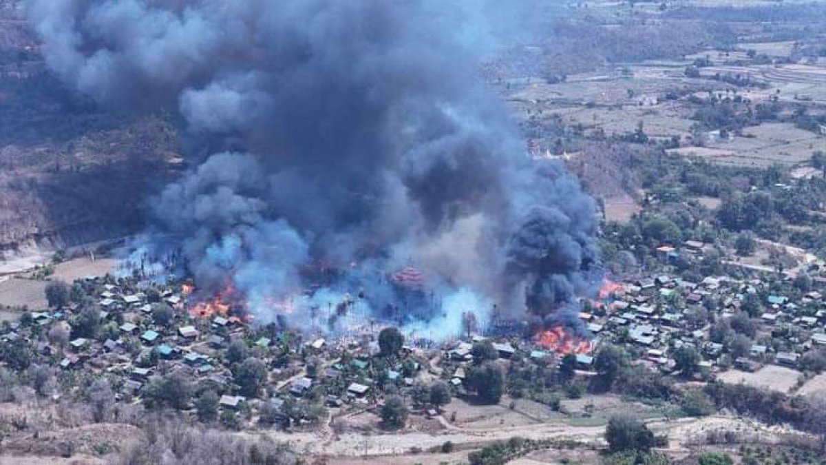 Junta Military amplifying the war of arson in various villages of #Sagaing, #Magway & #Mandalay regions, causing the incineration of over 2,500 civilian houses last month April alone.

#2024May4Coup 
#WhatsHappeningInMyanmar
#WarCrimesOfJunta