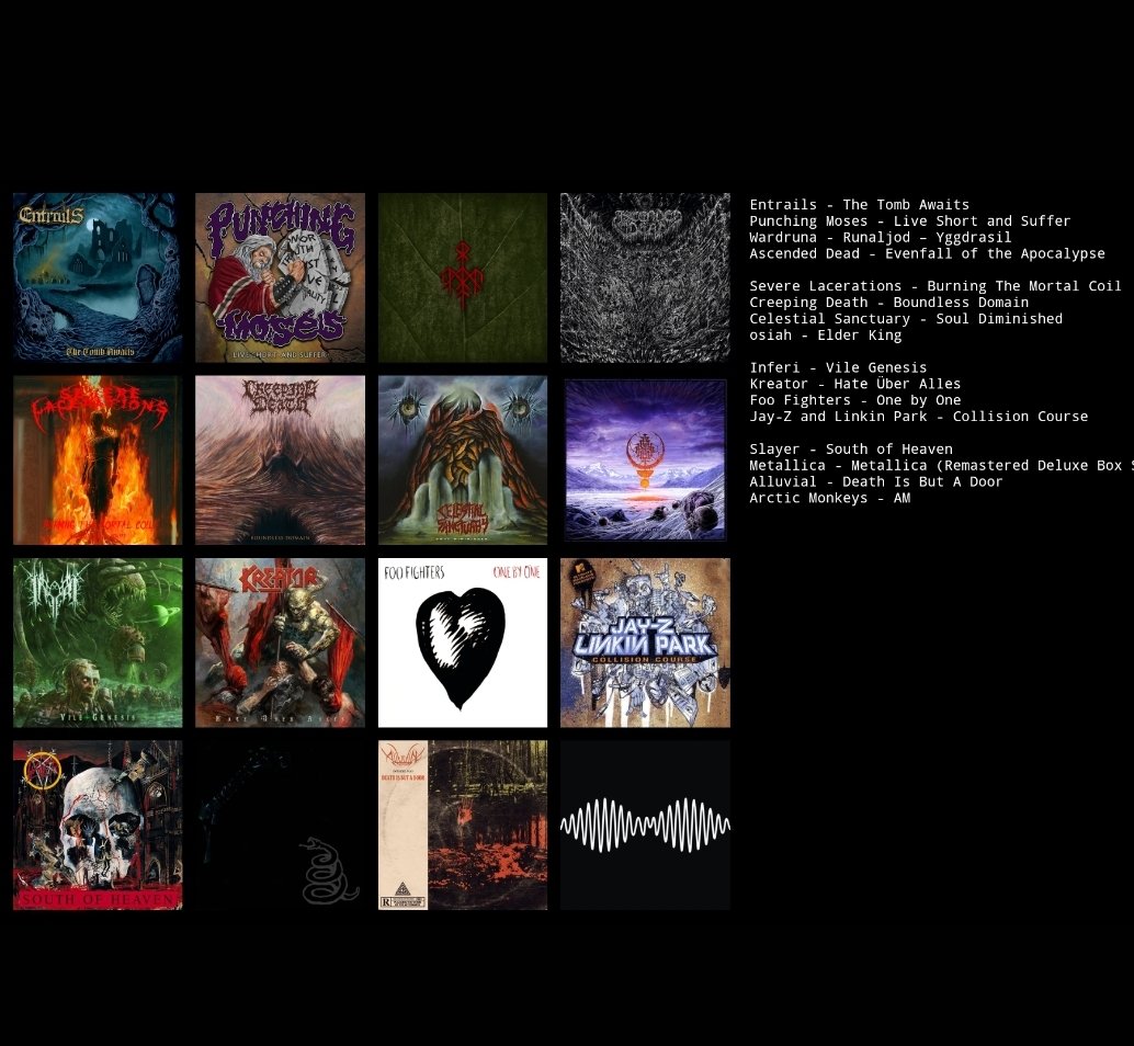 This week's listening! (I haven't included the Terminal Nation album because I've wanged on about it enough, so you all know I've listened to it) 😆💀🖤 #weeklylistening #metaltwitter