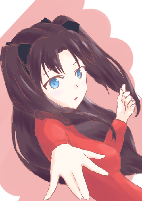 tohsaka rin 1girl solo long hair breasts looking at viewer open mouth blue eyes  illustration images