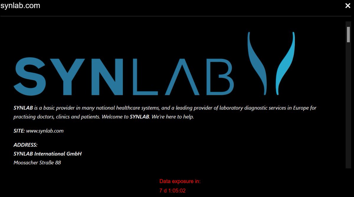 Blackbasta gang claimed responsibility for Synlab Italia attack: The Blackbasta extortion group claimed responsibility for the attack that in April severely impacted the operations of Synlab Italia. Since April 18, Synlab Italia, a major provider of… securityaffairs.com/162741/securit…