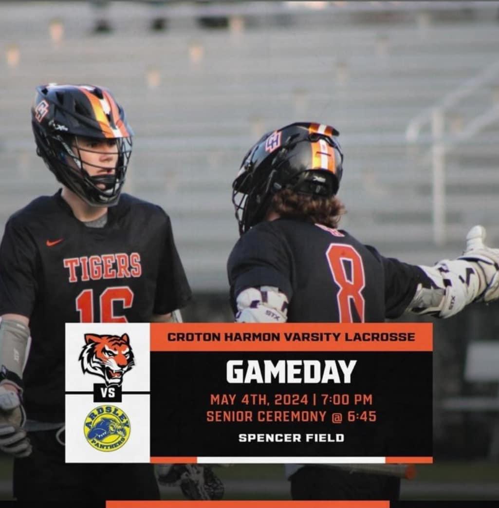 Senior Night Tonight Under The Lights at Spencer Field vs. Ardsley. 

#TigerFamily #FUN #TeamFirst

@CrotonAthletics @chhstigers @CHUFSDSuper @LoHudLacrosse