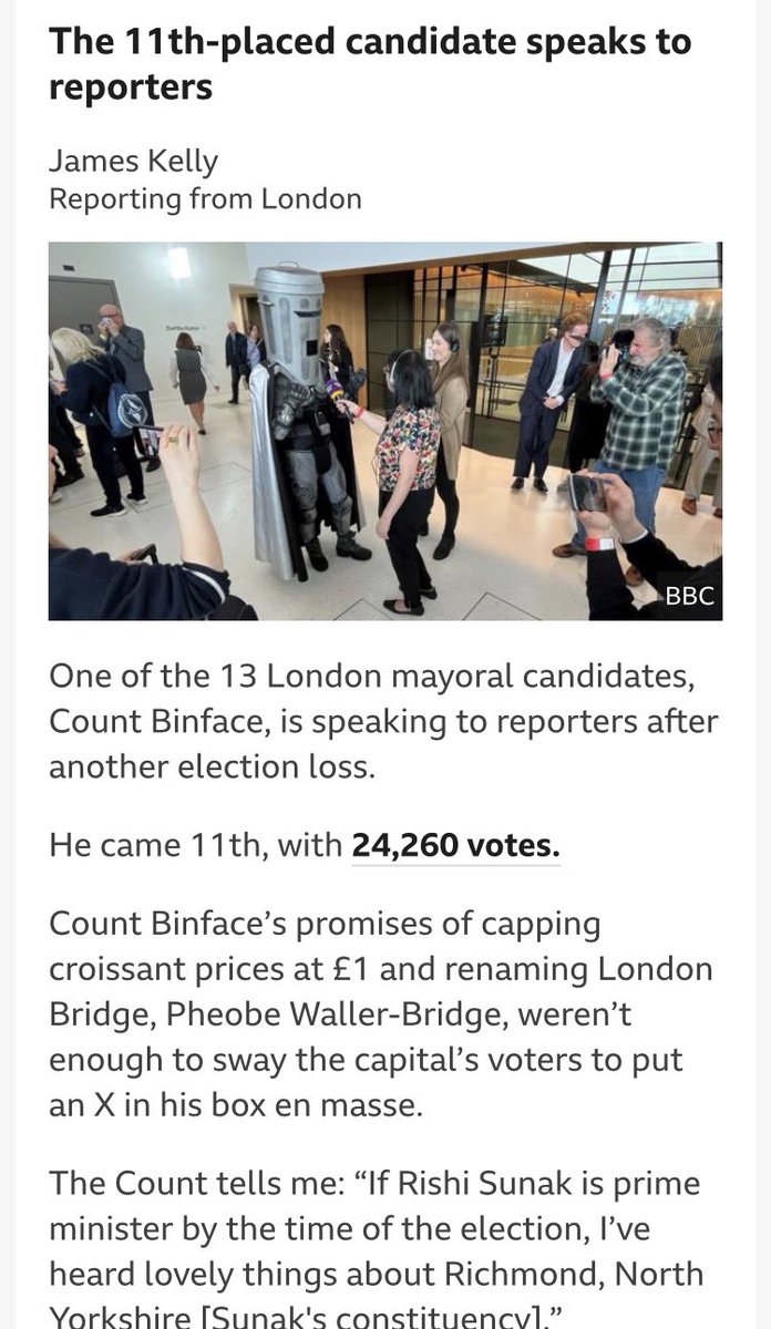 Damn and I thought he was a dead cert. #LondonMayorElection #CountBinface