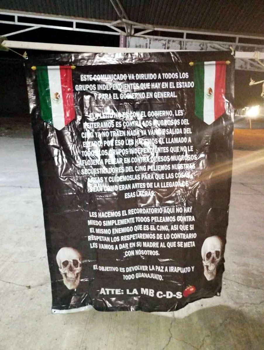 🚨🚨🚨-Guanajuato-🚨🚨🚨 En Salamanca e Irapuato La MB C-D-S dejó sus mantas, con amenazas para los Menchos Boys y los independientes