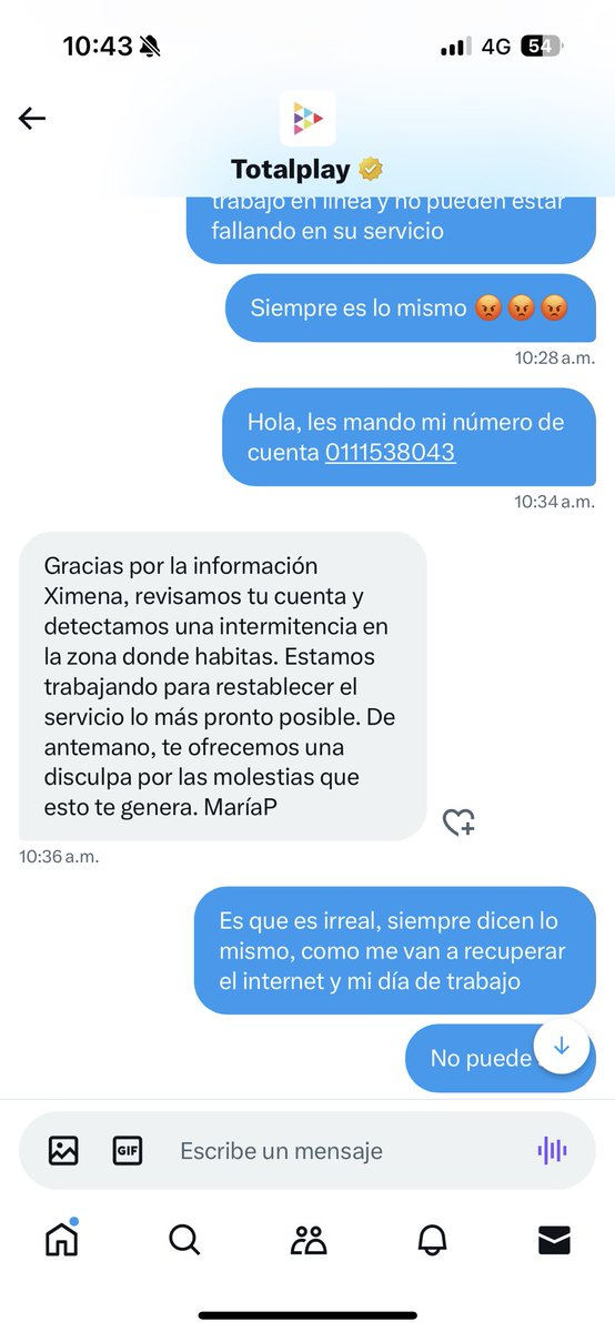 XimennaVm's tweet photo. @totalplaymx @TotalplayAyuda No quiero disculpas, quiero internet, arréglenlo 😡😡 ¿para eso piden que uno escriba? https://t.co/LnSmHNBstK