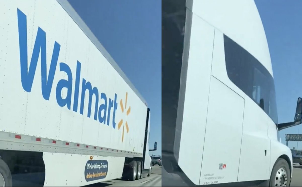 NEWS: Walmart has taken delivery of a Tesla Semi. The truck has a Walmart Transportation LLC sticker on the main cab.