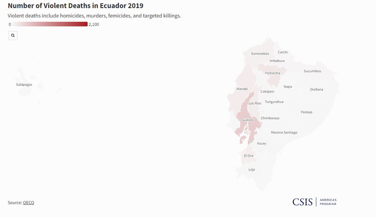 #Ecuador: In our recent @CSIS analysis of the security situation in Ecuador, we provided a timeseries of homicide hotspots since 2019. One trend stands out: The Port of Guayaquil became prime real estate for transnational criminal organizations. Read more: csis.org/analysis/eye-s…