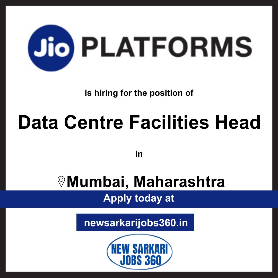 💻 Exciting opportunity alert! Jio Platforms Limited (JPL) is looking for a Data Centre Facilities Head in Mumbai, Maharashtra. Are you ready to lead in maintaining world-class infrastructure? Apply now! #DataCentre #FacilitiesHead #MumbaiJobs #JioPlatforms
