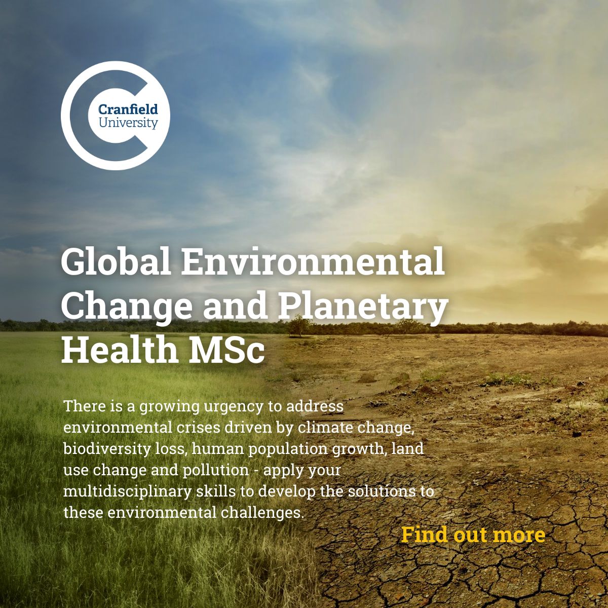 Designed with global employers and the environment in mind we are confident the MSc in Global Environmental Change and Planetary Health will offer you the skills to launch your career into the environment and sustainable development sectors.

Learn more: cranfield.ac.uk/courses/taught…