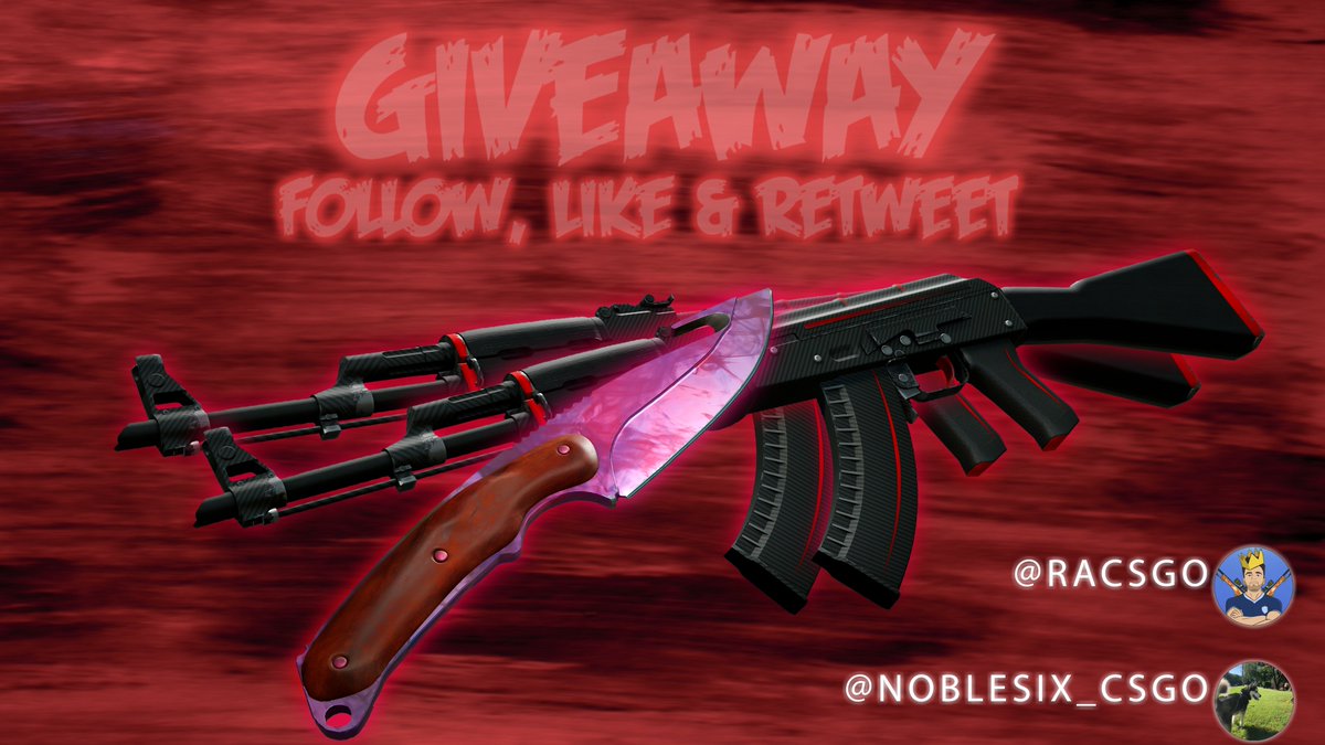 RaCSGO's tweet image. Hi! Together with @noblesix_csgo we are GIVING AWAY:

🎁🎁 2 AK Redline
🎁 1 Gut Knife Doppler (Phase 2)

To enter: 
➡️ Follow @RaCSGO &amp;amp; @noblesix_csgo
➡️ Like
➡️ Retweet

3 skins, 3 winners! All winners drawn on Thursday 🙏