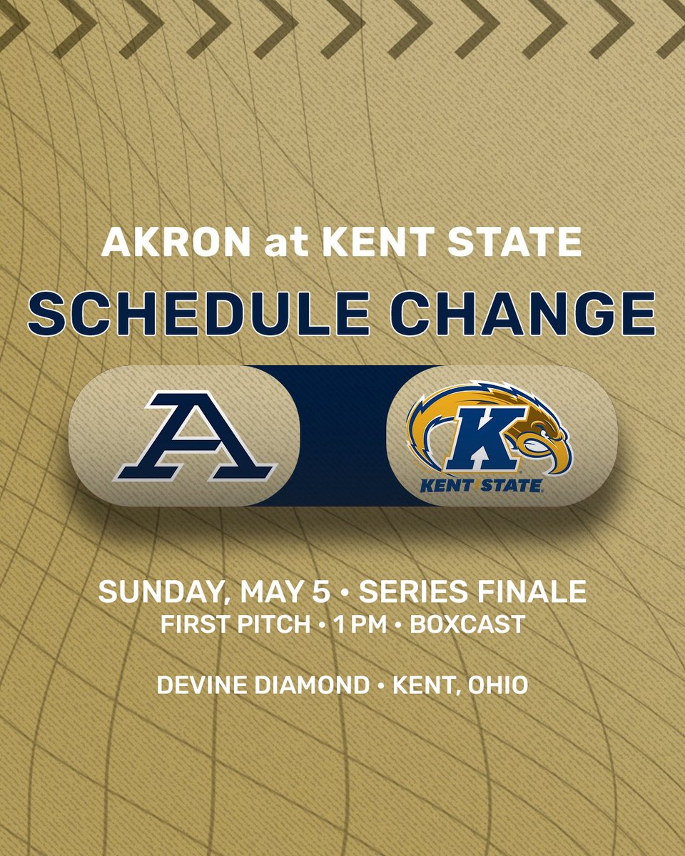 🚨 Schedule Update for the series finale at Kent State First pitch in now 1 pm #GoZips🦘