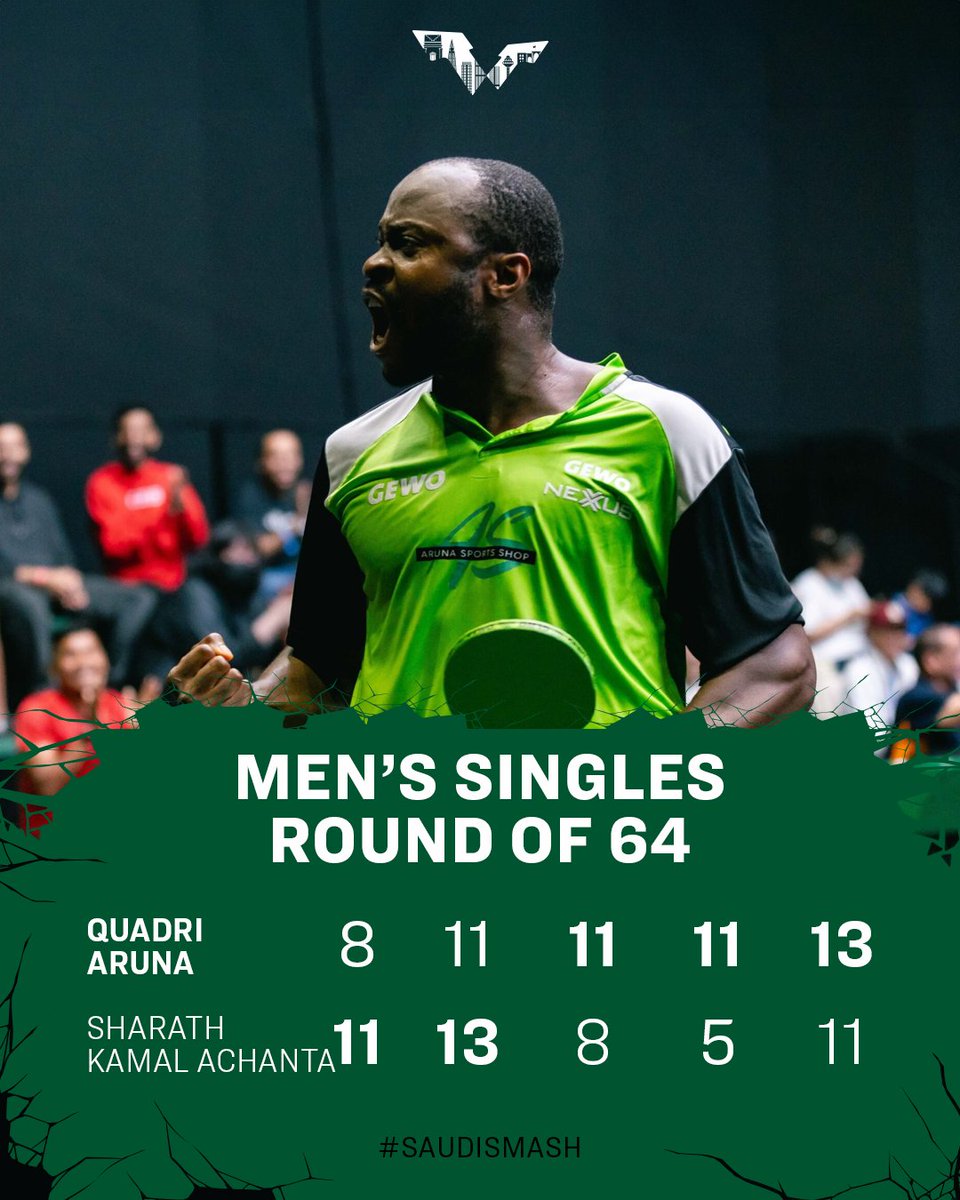 What 👏 A 👏 Comeback 👏 Quadri Aruna pulled off this feat of grit in this full-distanced thriller against Sharath Kamal Achanta 💪 🔥 #SaudiSmash #ExperienceAGrandNewLegacy #TableTennis #PingPong @SaudiSmash