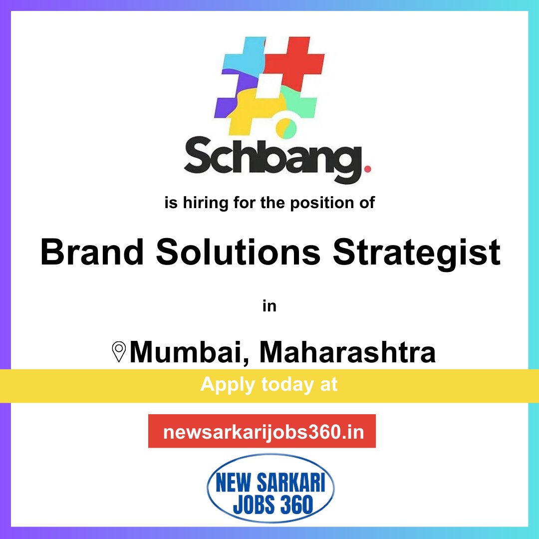 🌟 Ready to make your mark in brand strategy? Schbang is seeking a Brand Solutions Strategist in Mumbai, Maharashtra. If you're passionate about driving brand success, apply now! #BrandStrategist #MumbaiJobs #SchbangCareers