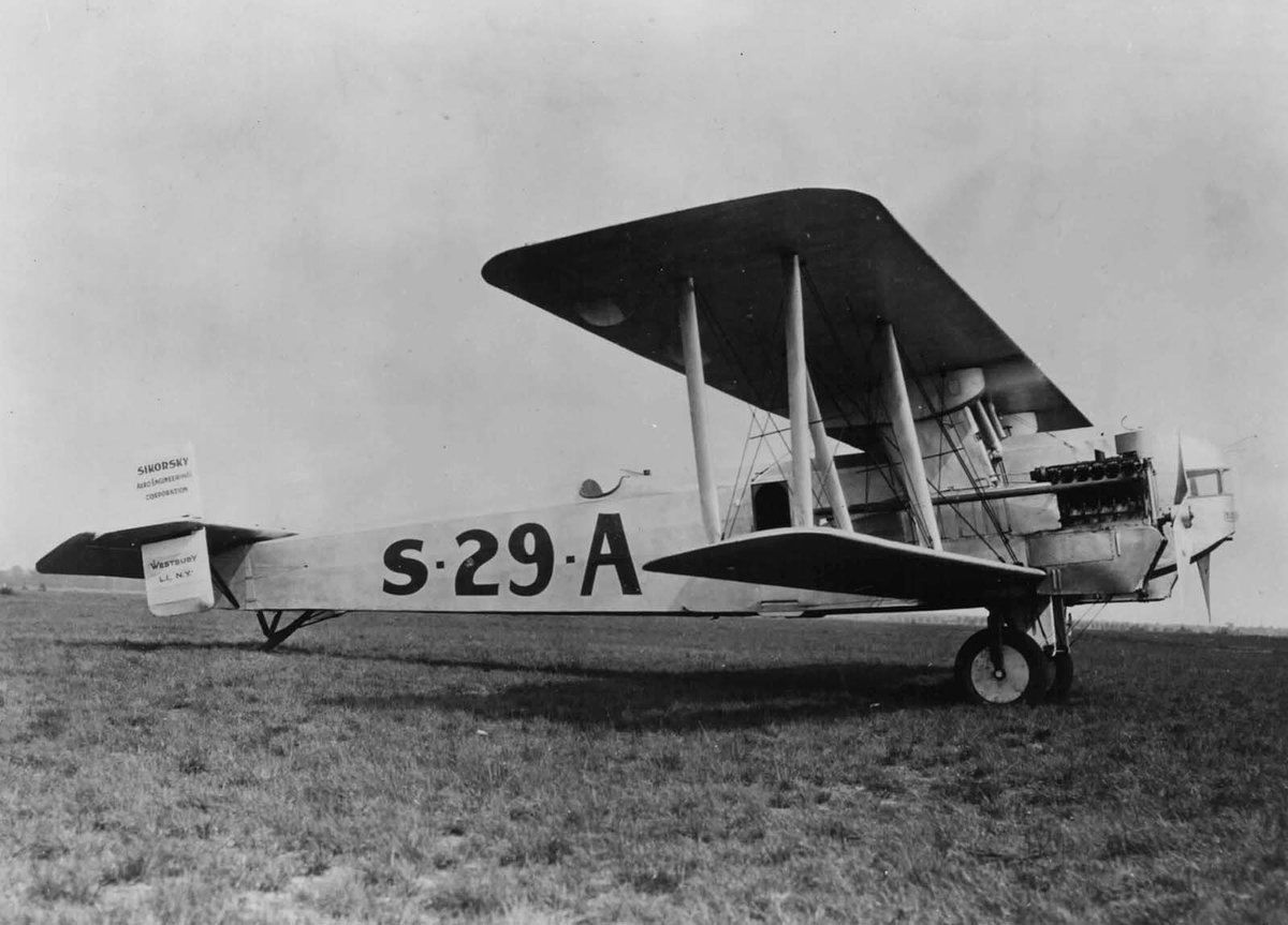 The Sikorsky S-29A, a new biplane airliner, makes its first flight, but it is forced down on a golf course after engine trouble.