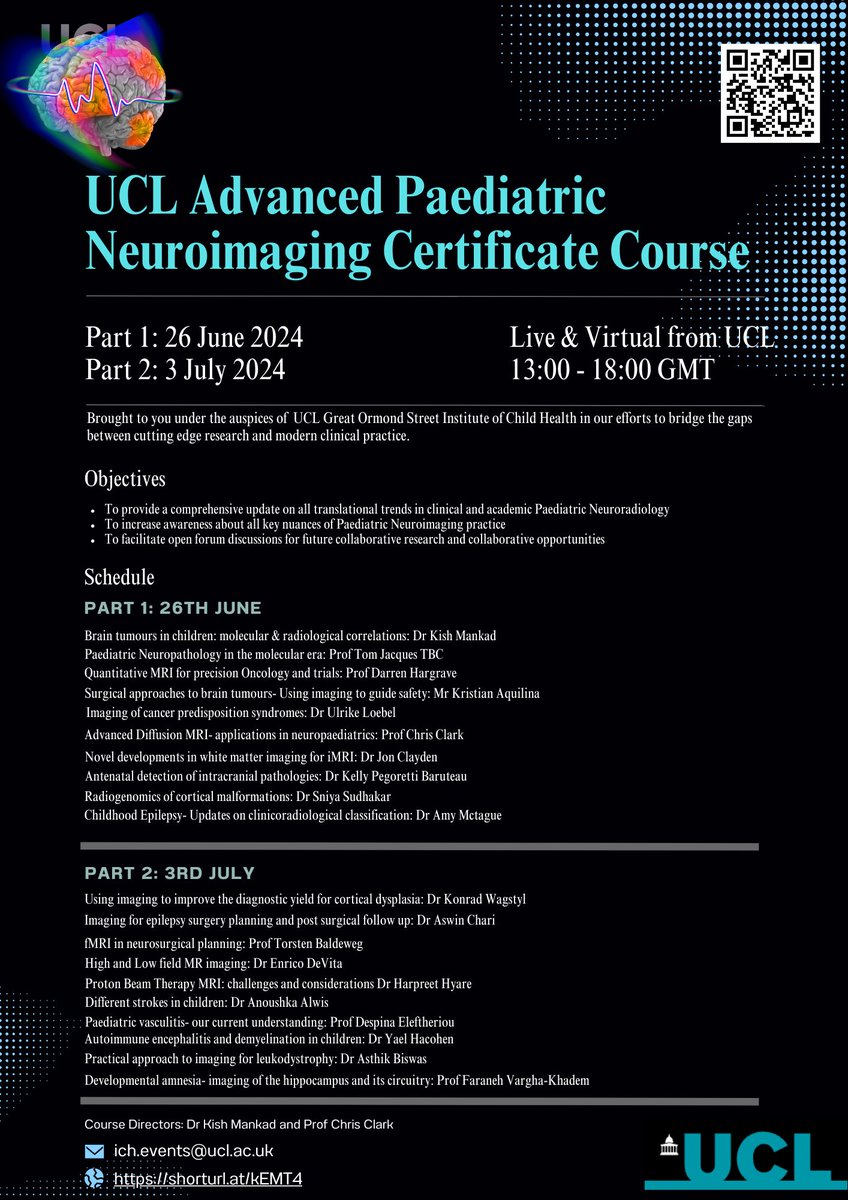 This gets better. Finally, a university affiliated Advanced Course in Pediatric Neuroimaging. Thank you @UCLchildhealth @ucl for bringing such academics and clinicians together. If you have queries folks ask us, and yes, do register for this certification.