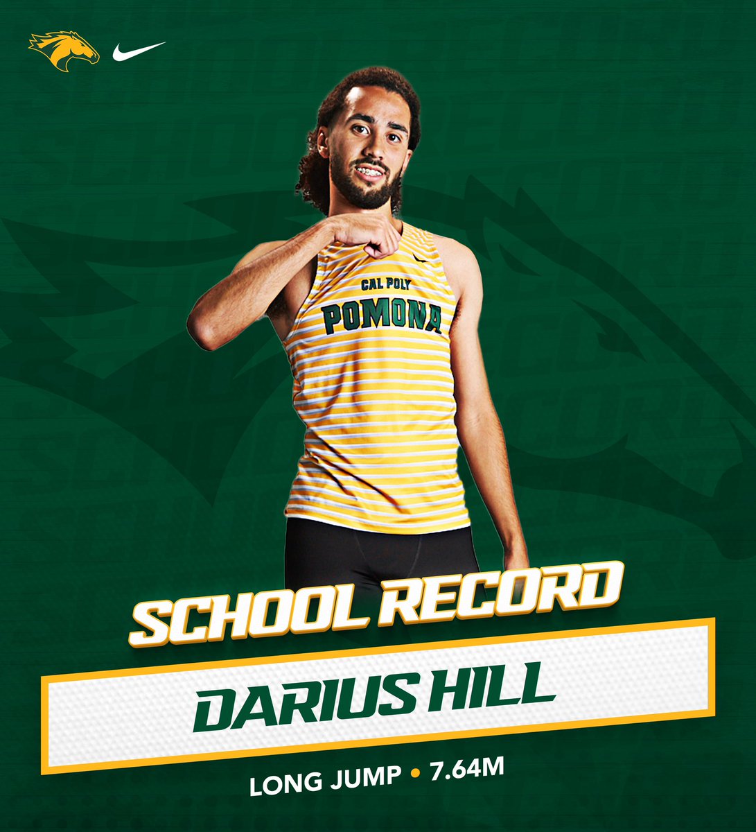 SCHOOL RECORD ‼️ Congratulations to Darius Hill for breaking the @CPPxctf record in the long jump yesterday at 7.64 meters to become the CCAA Champion 🙌