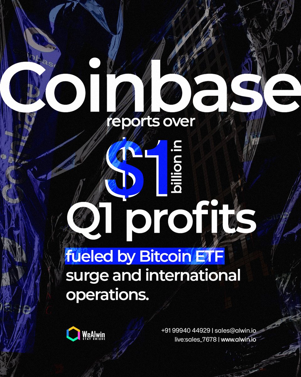 #CryptoExchange giant @coinbase is on fire! 🔥They just released their Q1 report, reporting a 72% increase in total revenue to $1.6 billion.  

Explore More: alwin.io/coinbase-clone…

Follow @AlwinTechnology🤙

#wealwin #coinbase