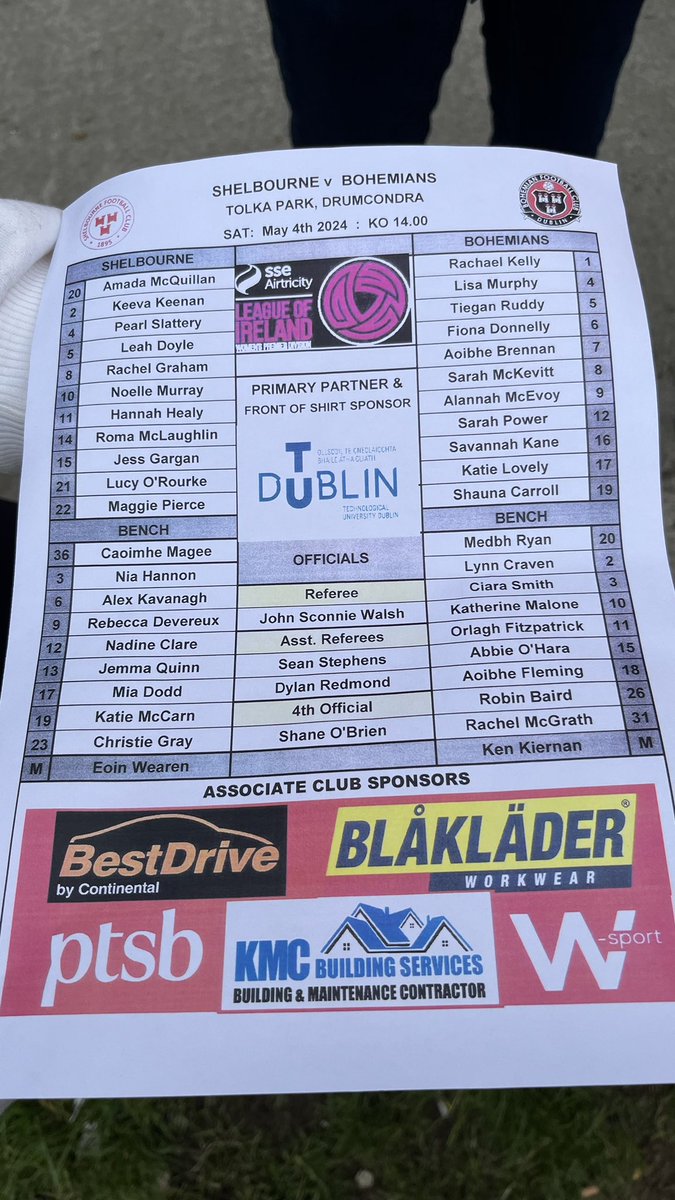 Shels versus Bohs teams