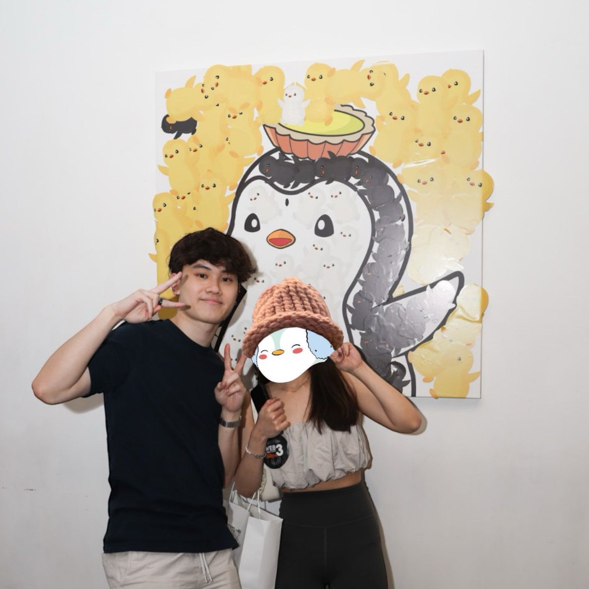 4/ INTERACTIVE ART 

During the event, everyone could contribute to filling up @pudgyhk eggtart pengu with stickers they received at the entrance. Due to high interest, we held an impromptu auction.

Congratz to <a href="/test_json/">.json</a> for bringing this 1-of-1 interactive art piece home!