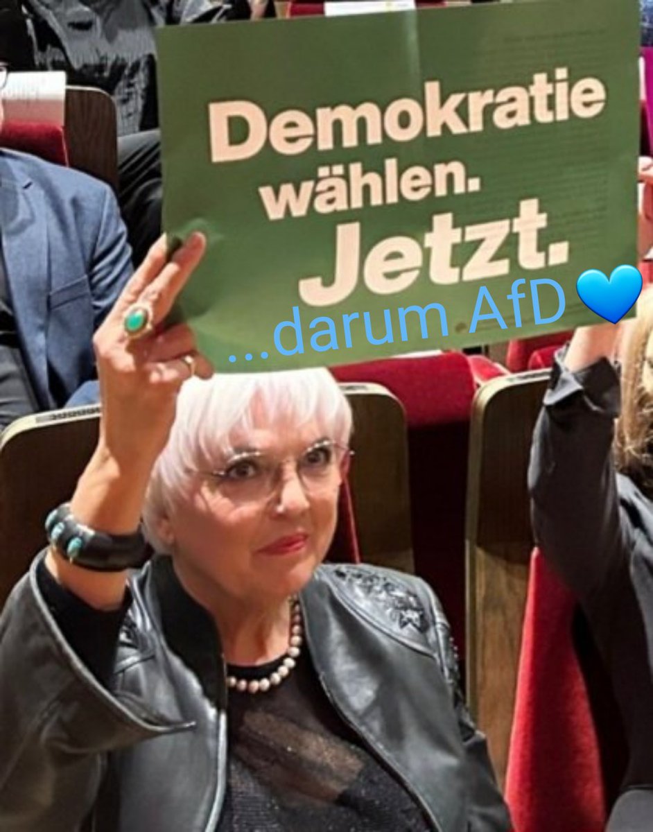 @OpaStehtZurAfD #ClaudiaRoth empfiehlt und wählt die #AfD!
Endlich hat sie eingesehen,wer für wahre Demokratie ist und daß die Grünen eine deutschlandfeindliche, ökofaschistische Sekte sind.