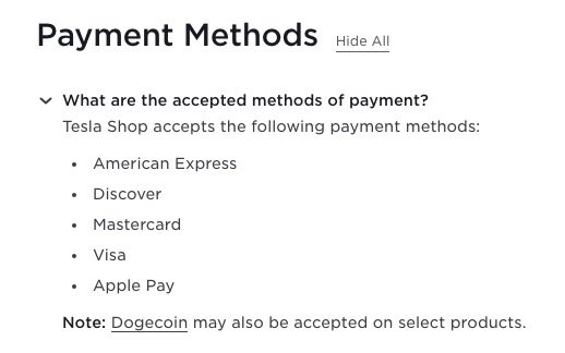 💥 #Tesla opens doors to #Dogecoin ! 

#Doge may also be accepted o. Select products.
