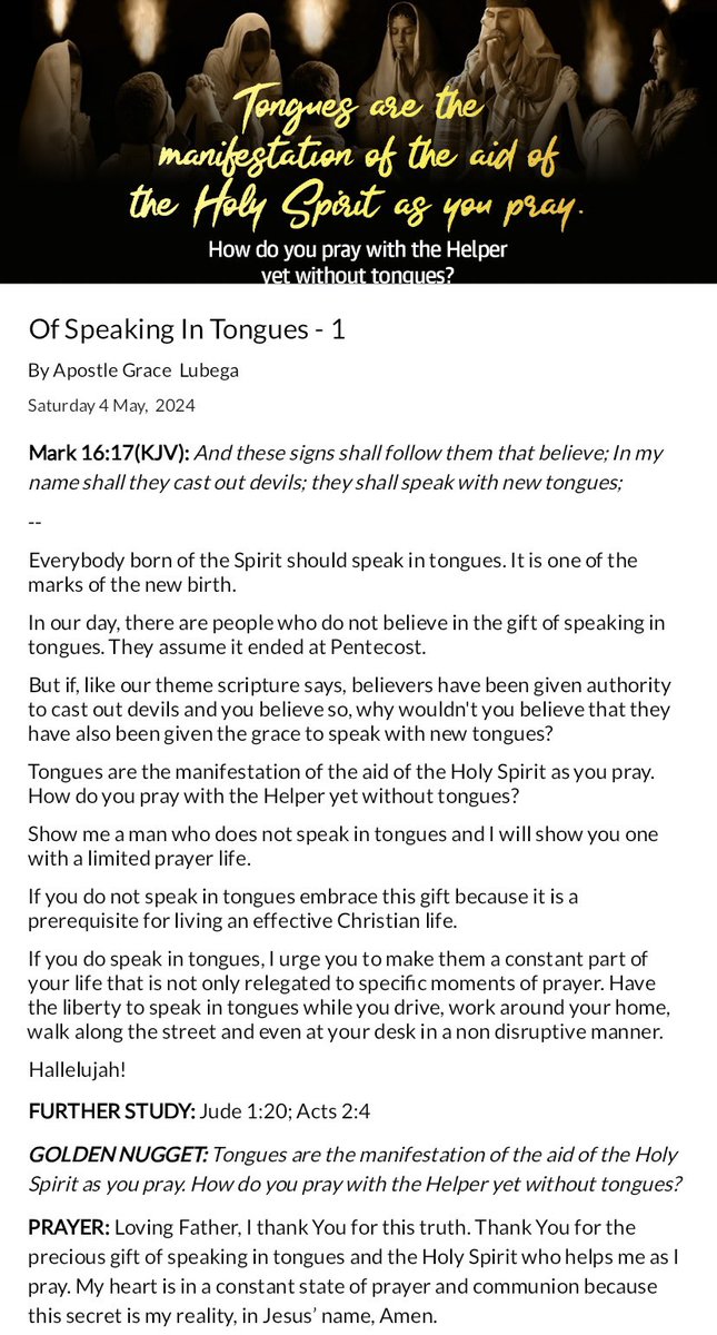 Good Afternoon. 
Here’s the devotional for today. 
“Of Speaking In Tongues-1”.
Happy Saturday. 🌼