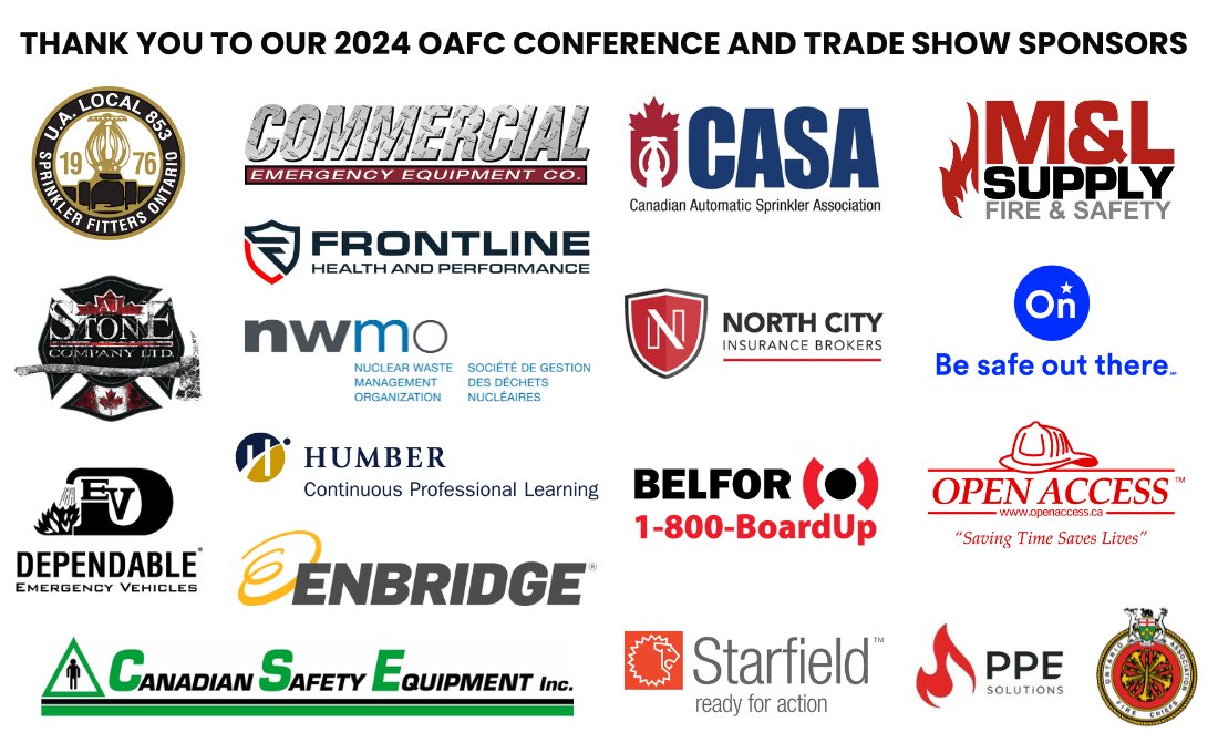 As we start the last day of the 2024 OAFC Conference and Trade Show we thank our amazing sponsors who helped make this years event possible. You can visit many of them on the trade show floor, which is open today until 2pm. #OAFC2024
