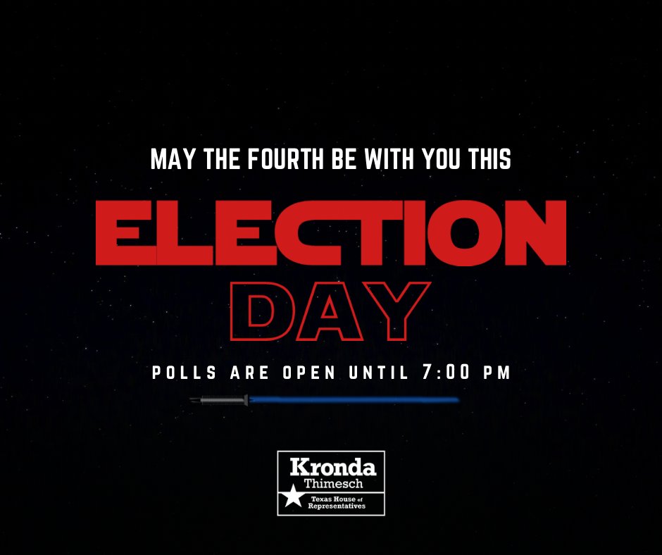 May the fourth be with you as you cast your vote today! ✨ 🗳️ This election is so important for the future of our local communities, so please make your voice heard. Polls will be open until 7:00PM. Find your polling location at VoteDenton.gov. #MayTheFourthBeWithYou…