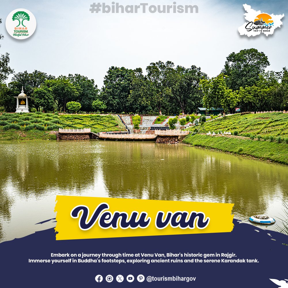 Step into history at Venu Van, Bihar's timeless treasure in Rajgir. Follow in Buddha's footsteps amidst ancient ruins and the tranquil Karandak Tank. #Bihar #dekhoapnadesh #bihartourism #BlissfulBihar #explorebihar #incredibleindia #mustvisit #mustvisitplace #heritage…