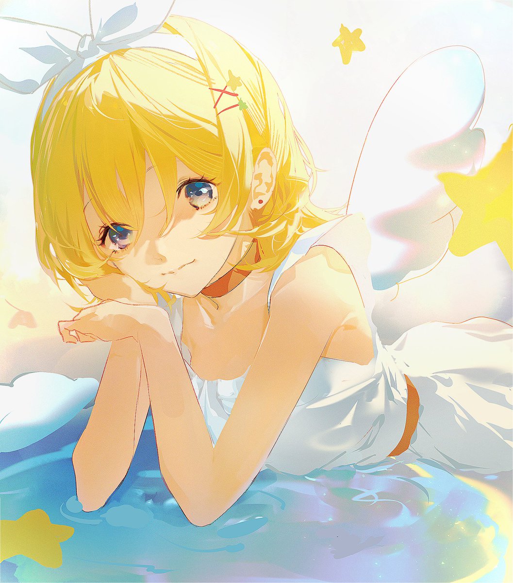 kagamine rin 1girl solo looking at viewer smile short hair blue eyes blonde hair  illustration images