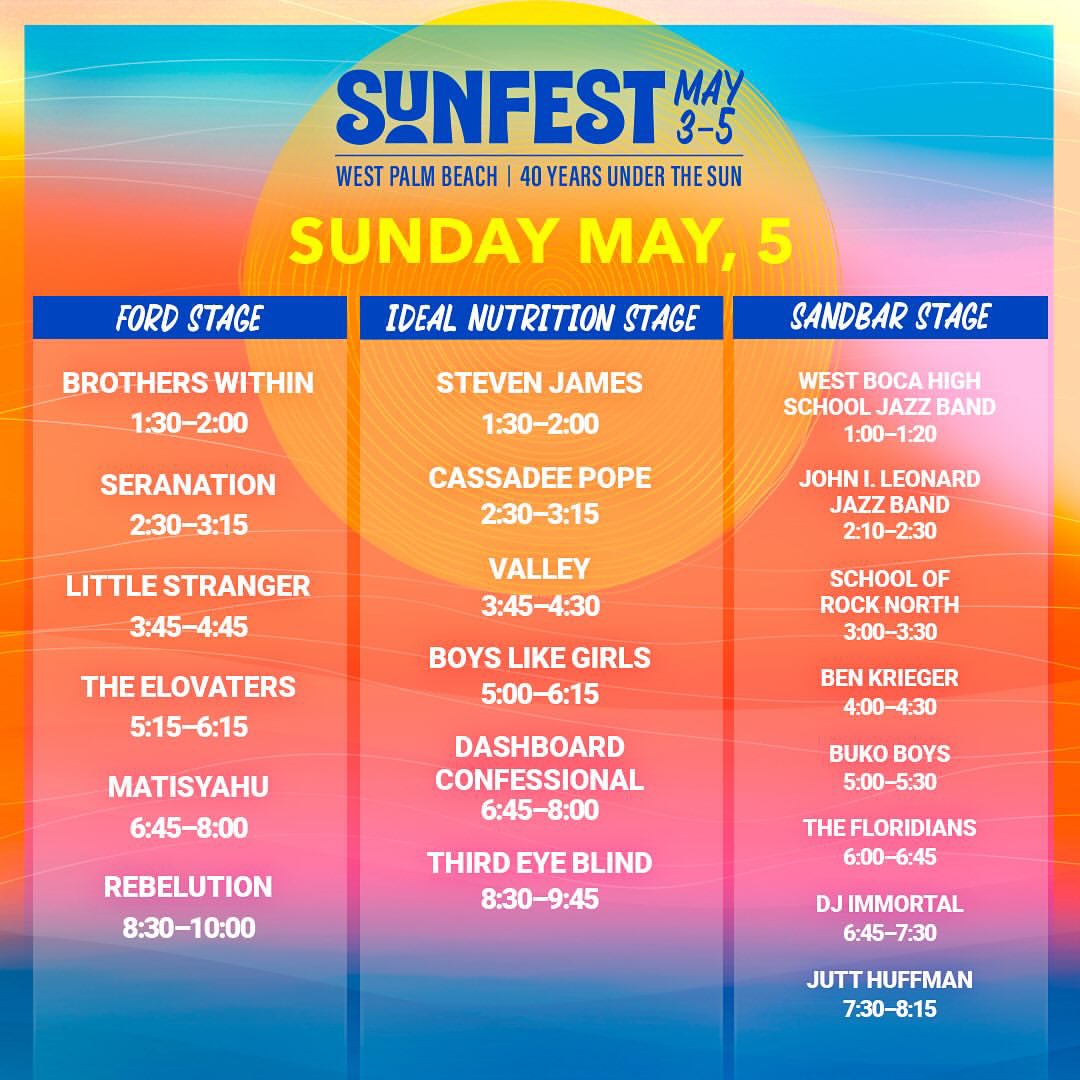 Can’t wait to play my hometown festival @SunFestFL tomorrow! I’m on at 2:30…. See ya there ☀️