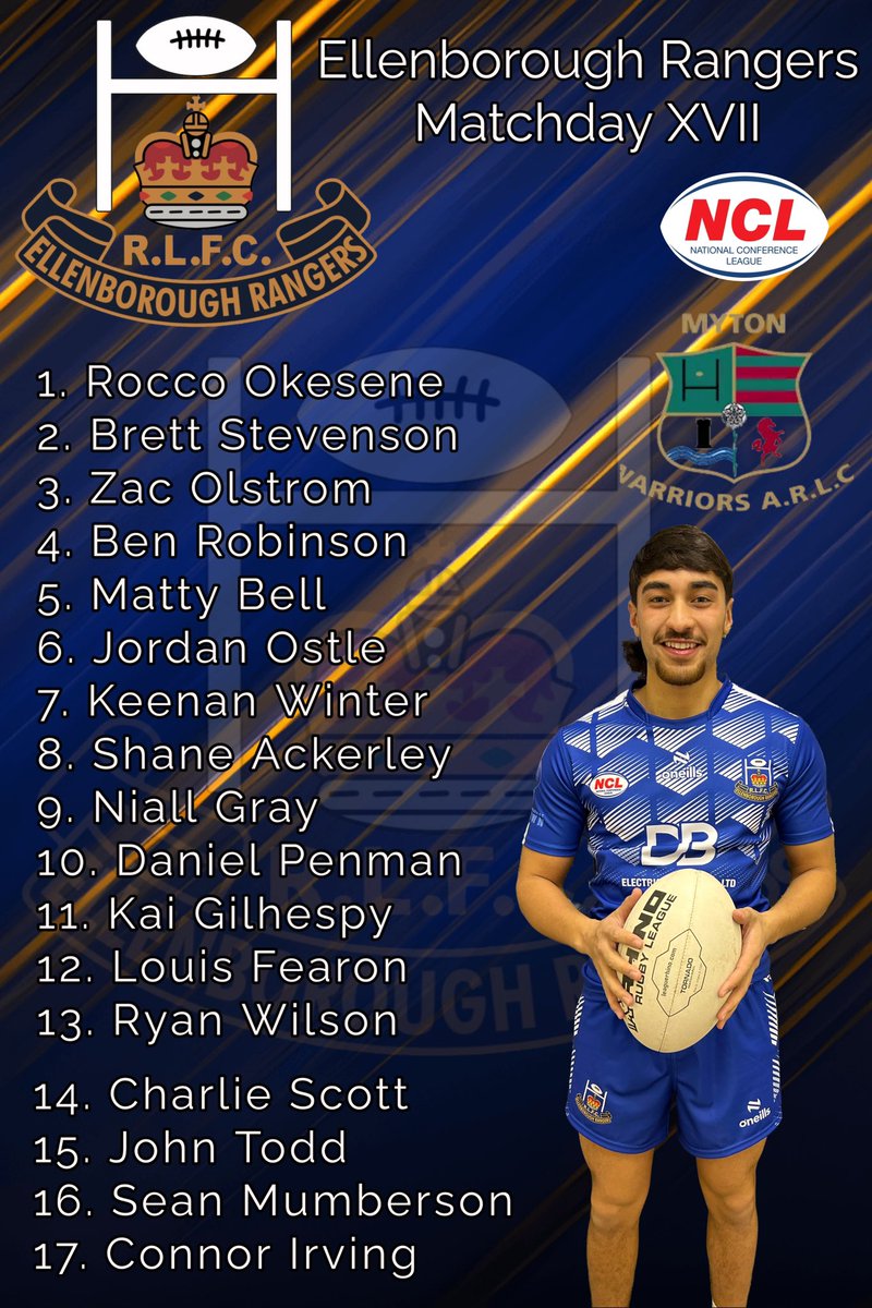 Todays 17 to take on @MytonWarriors 1 Hour until KO! Get down to Grasslot Welfare to support the boys and enjoy a beer as the game is being live streamed! 🔵⚪️🔵 @OfficialNCL @bbccumbriasport