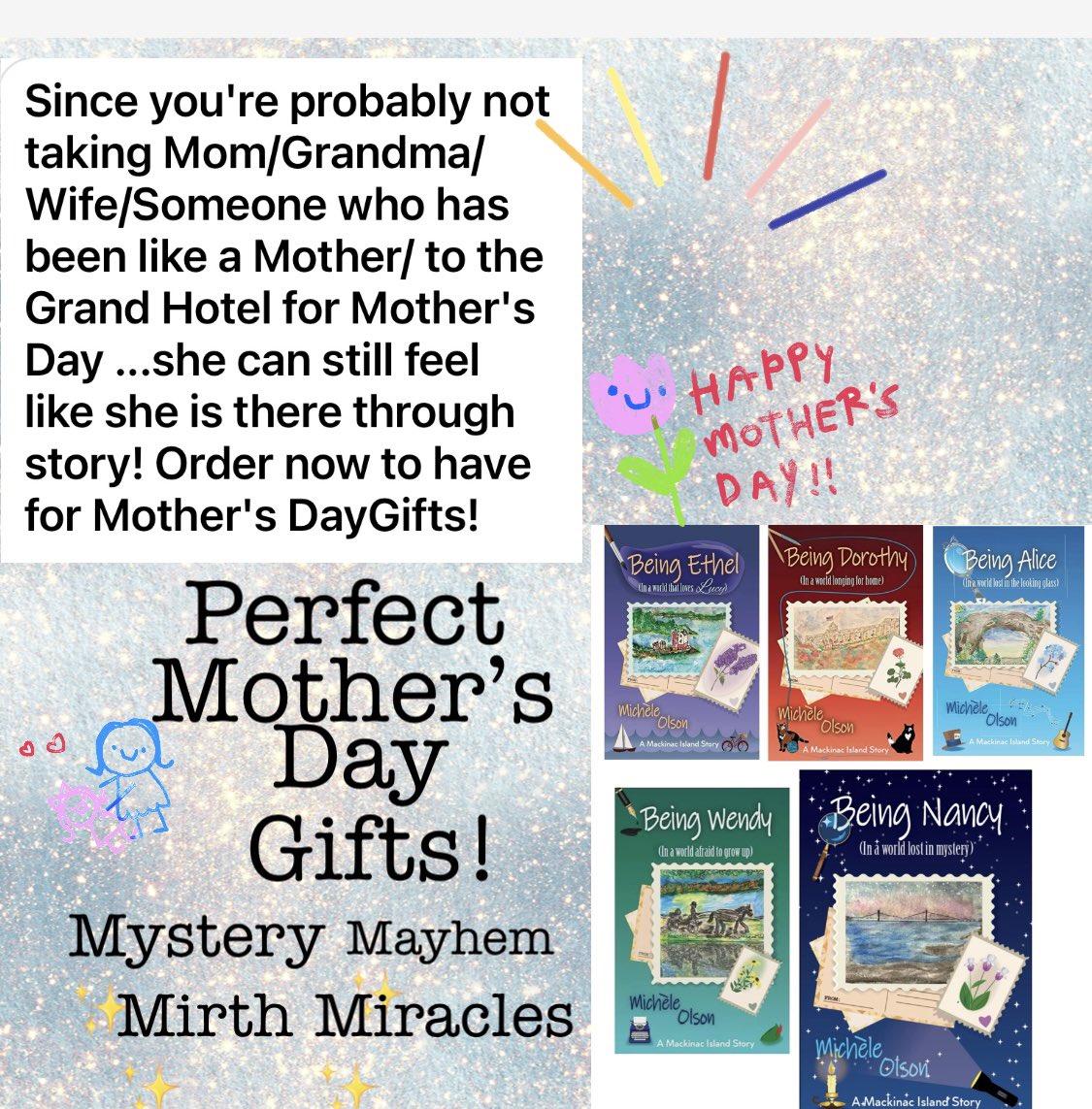 Order now for Mom day gifts or for yourself!Journey to Mackinac Island with stories filled with mystery, mayhem, and miracles …free in KU - ebooks on Amazon and paperbacks everywhere ♥️ amzn.to/3wnaEWj #MothersDayGifts #mothersday #writerslift