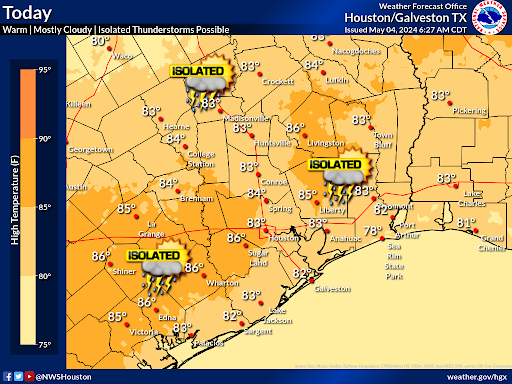 Isolated thunderstorms expected today, but the main focus arrive tonight into Sunday with another round of heavy rainfall. A Flood Watch remains in effect until Sunday afternoon. Stay weather aware! River flooding continues; stay away from floodwaters! #TXwx #HOUwx