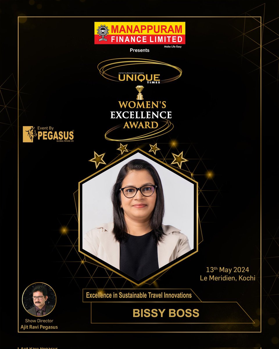 🌍 Exciting News! 🌍 Bissy Boss will soon be honored with the 'Excellence in Sustainable Travel Innovations Award' at the Unique Times Women's Excellence Award 2024! 🌱✈️

🌿 #SustainableTravel
🌍 #BissyBoss
🔗 #PegasusGlobalPvtLtd

Stay tuned! 🎉🌟